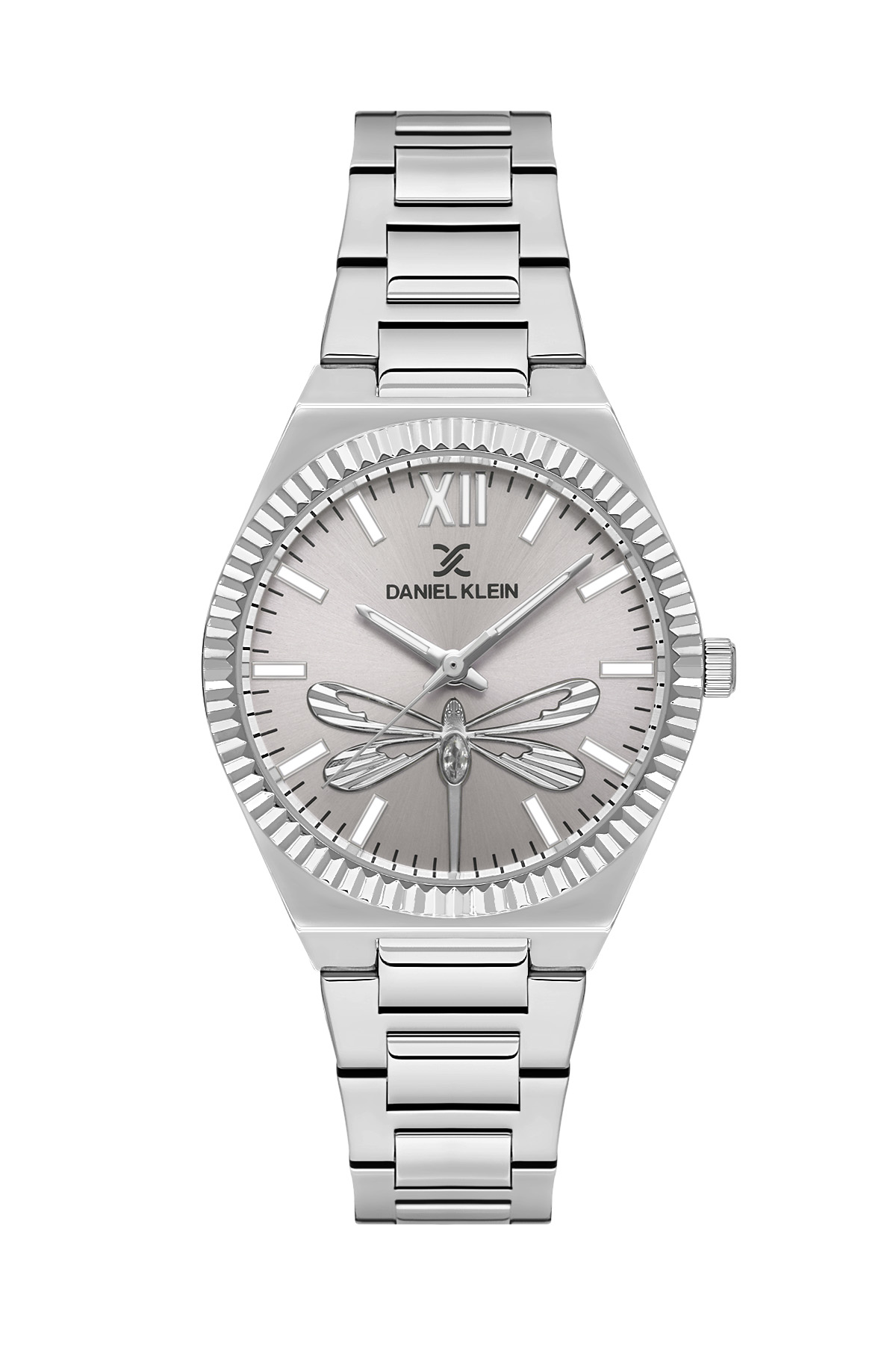 Daniel Klein 33mm Womens Metal Fluted Watch, Dragonfly Dial Steel Band - DK13712 - Picture 2 of 11