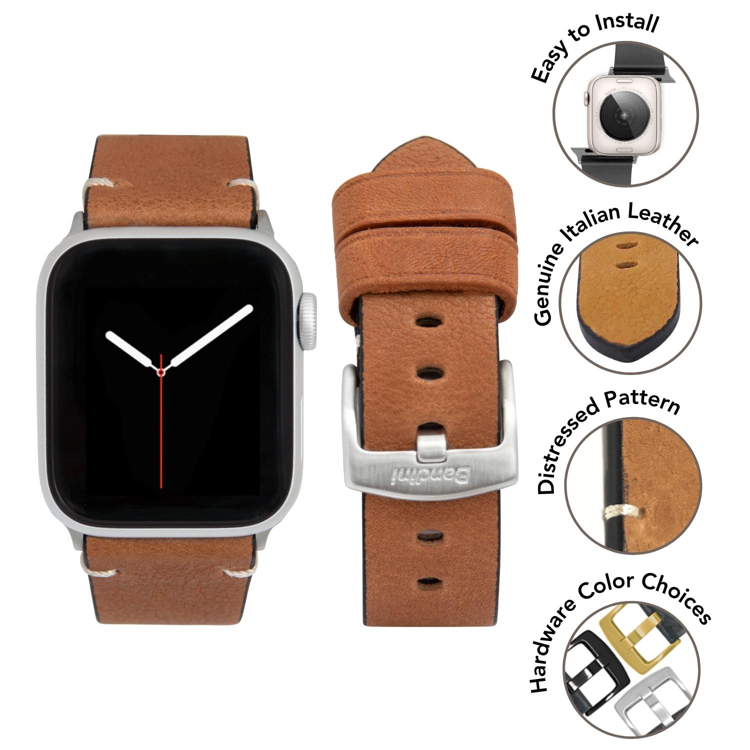 Mens Distressed Leather Strap for Apple Watch Band 42mm Series 10