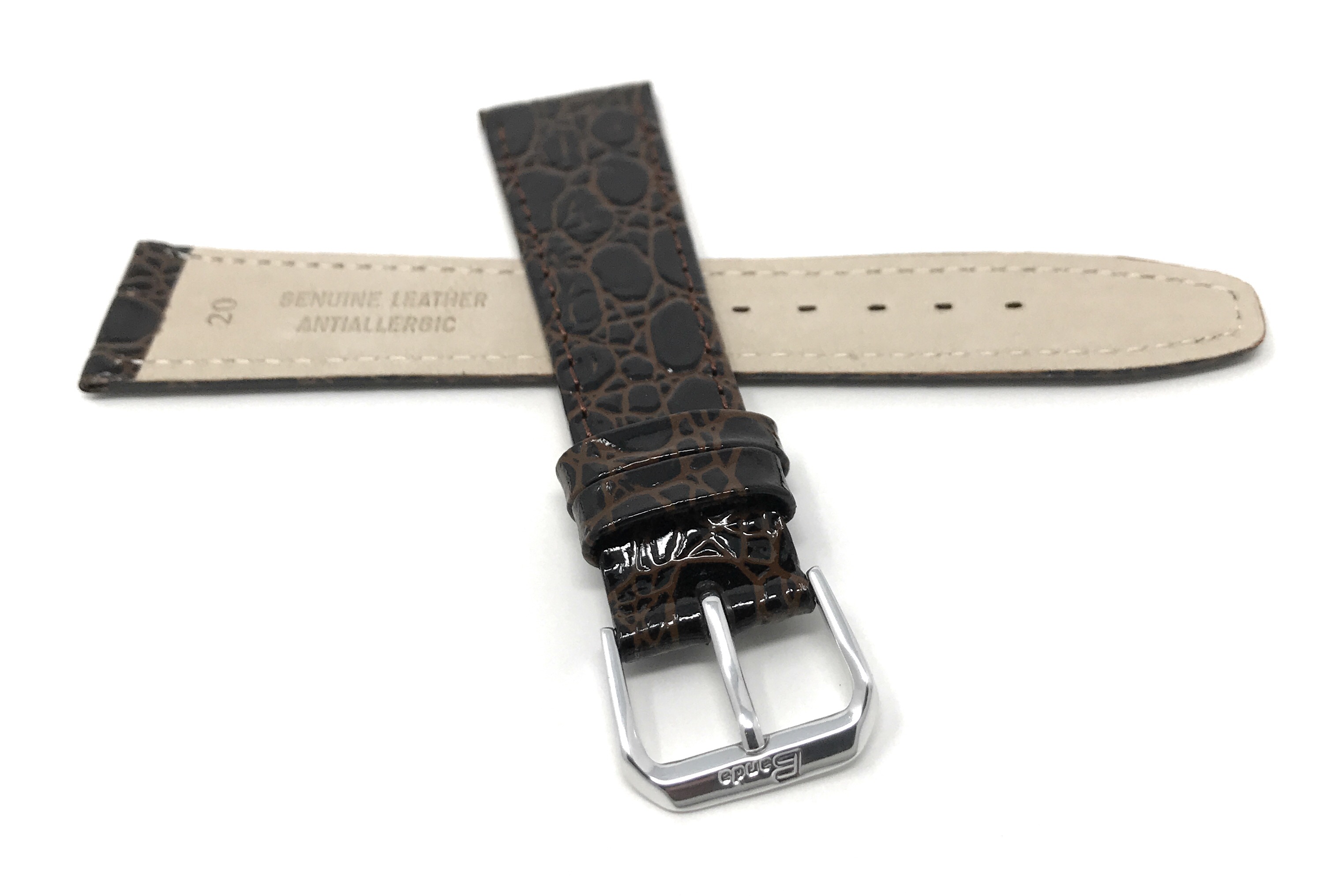 Bandini Watch Band, Leather Strap, Crocodile Pattern, 8mm - 20mm Extra Long Also