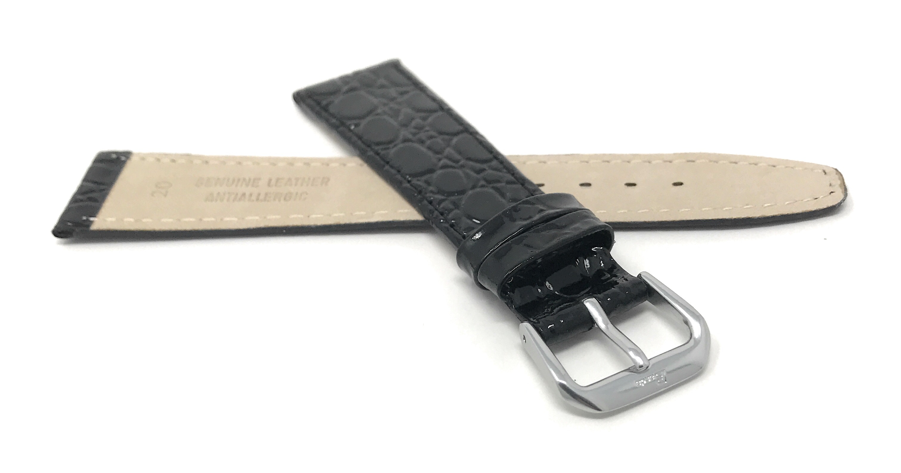 Bandini Watch Band, Leather Strap, Crocodile Pattern, 8mm - 20mm Extra Long Also