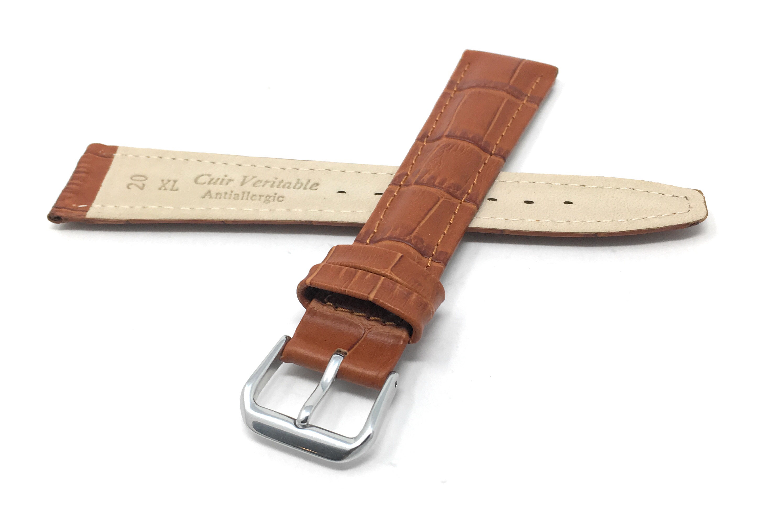 Bandini Extra Long Watch Band, Leather Strap, Alligator Pattern, 12mm - 20mm