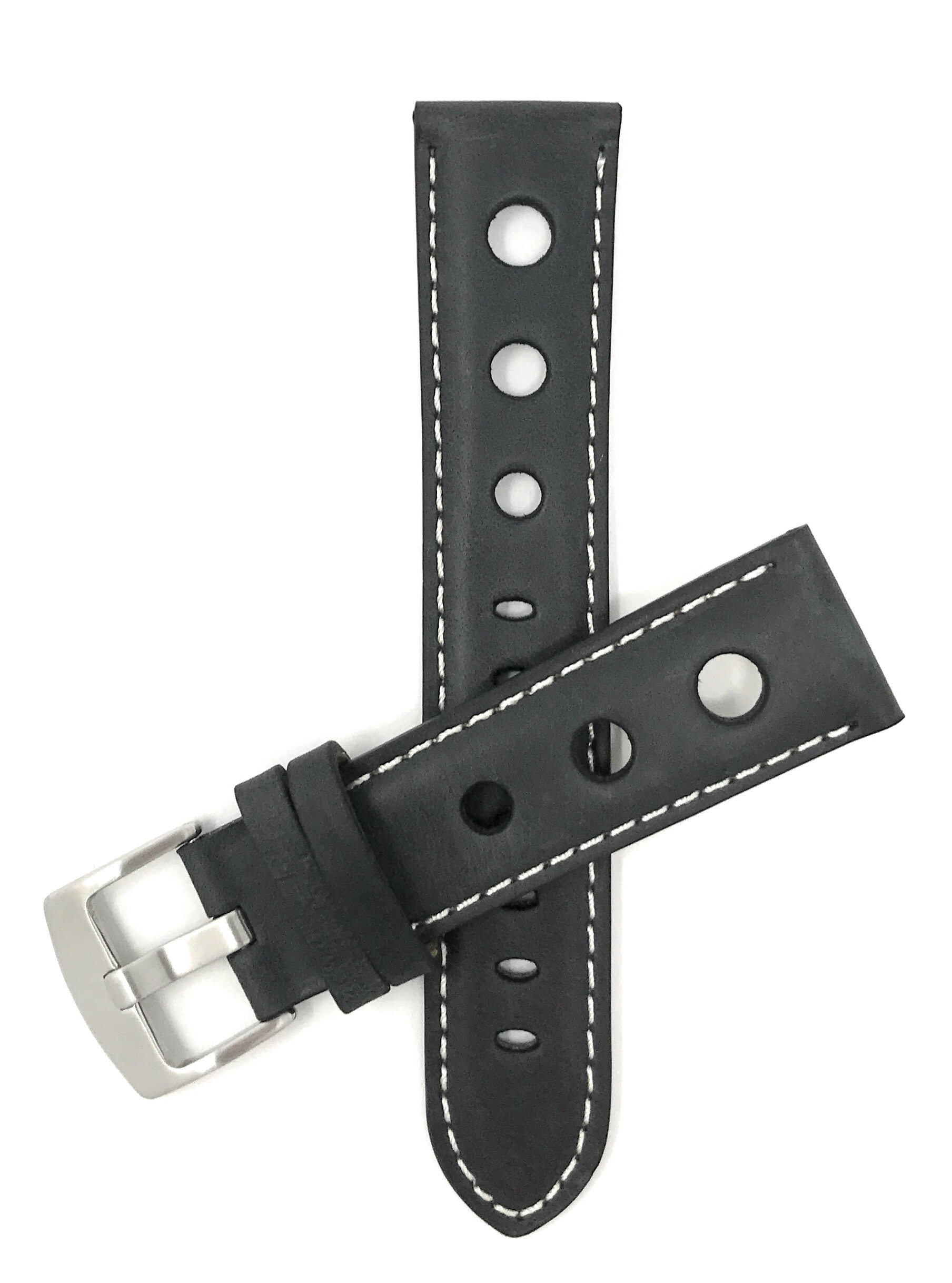 Bandini Mens Vintage Leather Watch Band, Rally Strap, 3 Holes, 20mm